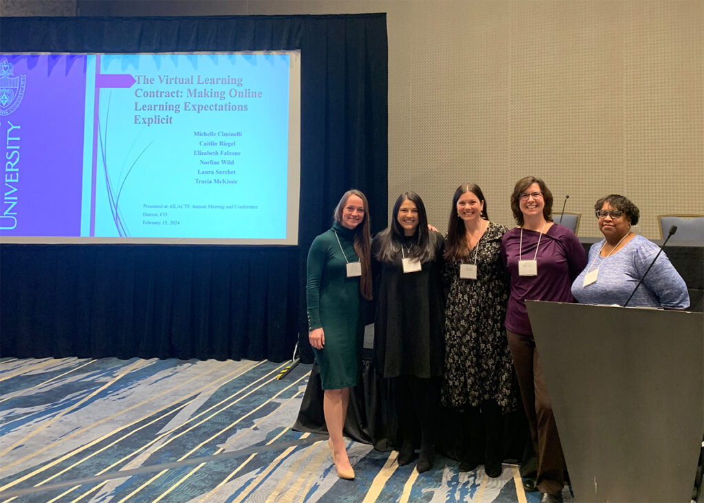 College of Education faculty members Dr. Caitlin Riegel, Dr. Elizabeth Falzone, Dr. Norline Wild, Dr. Michelle Ciminelli, and Tracia McKissic presented their research at the annual meeting of the Association of Independent Liberal Arts Colleges for Teacher Education Feb. 15-16, 2024.