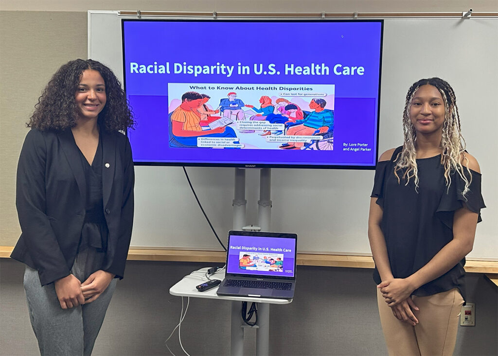 Niagara University students Lore Porter and Angel Parker were among the presenters at the Ostapenko Center’s seventh annual Youth Action Conference. Photo courtesy of Eric Yarwood, Education Collaborative of WNY.