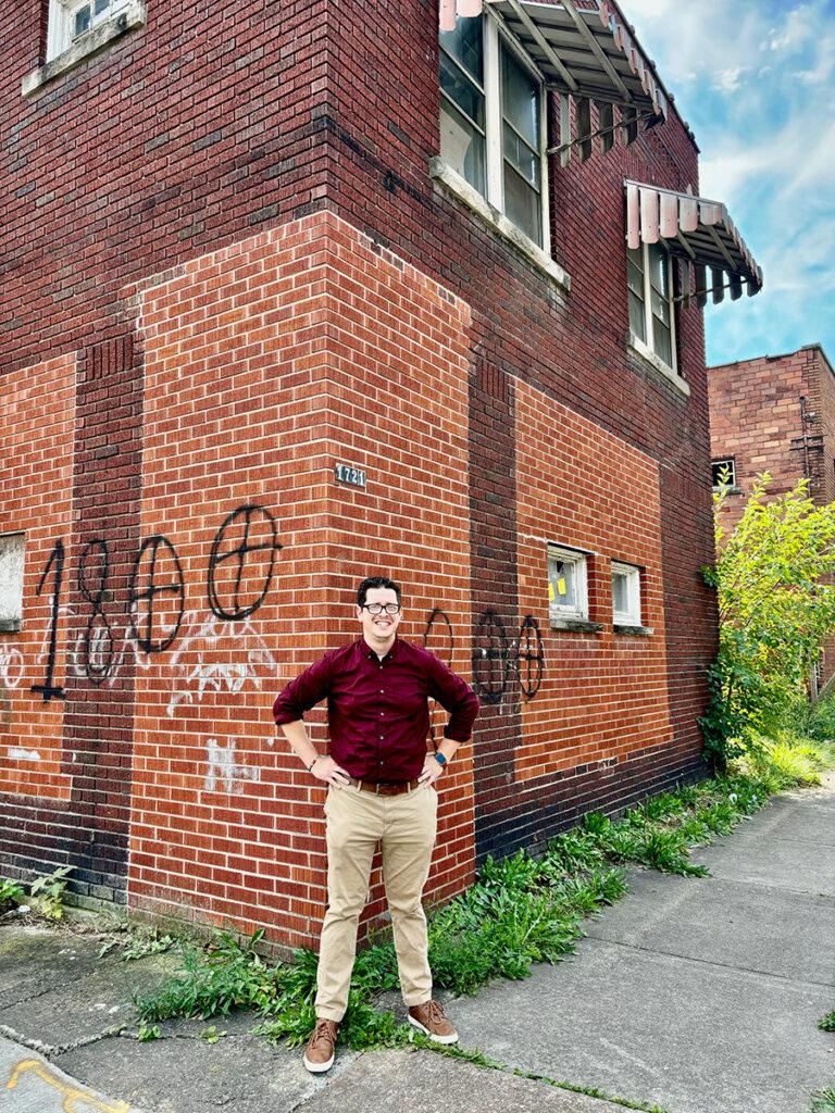 Matt Chavez, ’08, in the mid-city neighborhood of Niagara Falls, where he is currently working on several properties.