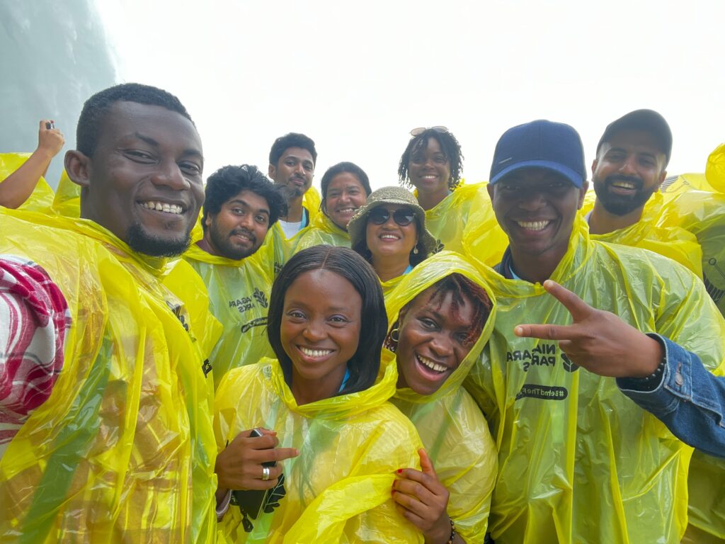 Ontario Students with rain coats on