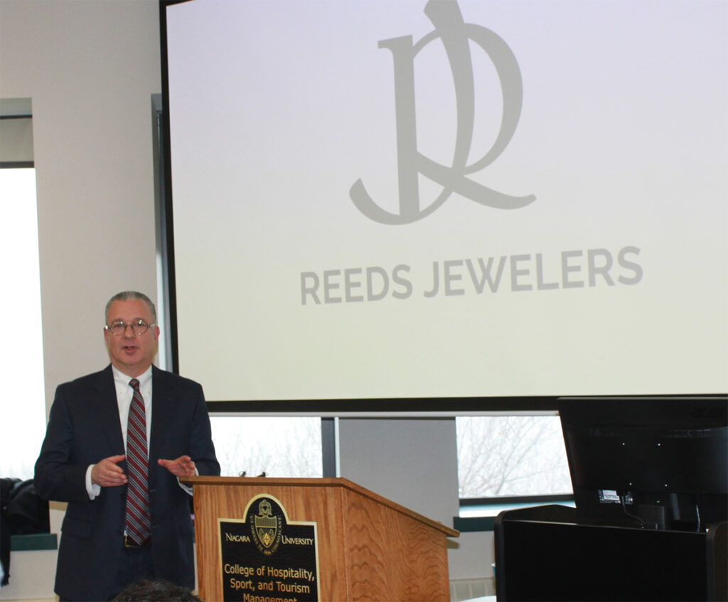 Jeffrey Zimmer, president and CEO of Reeds Jewelers of Niagara Falls Inc., Buffalo Jewelry & Loan, PawnMore, Satchel Real Estate Development, and Satchel Insurance Co., LLC, shared how he grew his family business during a presentation on March 19, 2024.