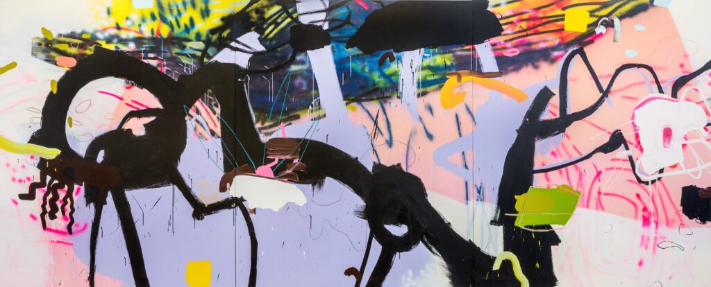 Jennifer Lefort (b.1976), Grand Salon of Ideas (in pink), n.d., oil, acrylic and spray paint on canvas, 96 x 234 in. Image courtesy of Jennifer Lefort Studio.