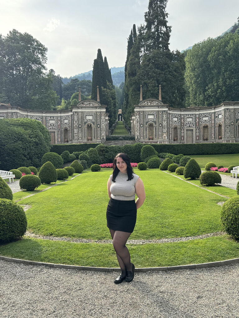 Katelynn Hinterburger in the gardens at Lake Como.