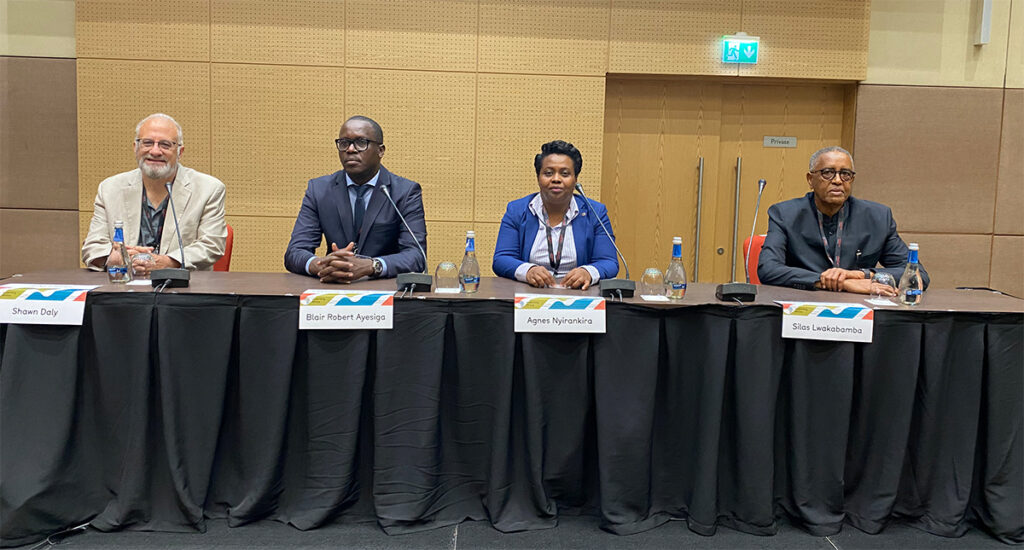 Dr. Shawn Daly was a featured panelist at eLearning Africa, the 17th International Conference & Exhibition on Digital Education, Training & Skills Development. He is pictured with fellow panelists Blair Robert Ayesiga, Agnes Nyirankira, and moderator Silas Lwakabamba.