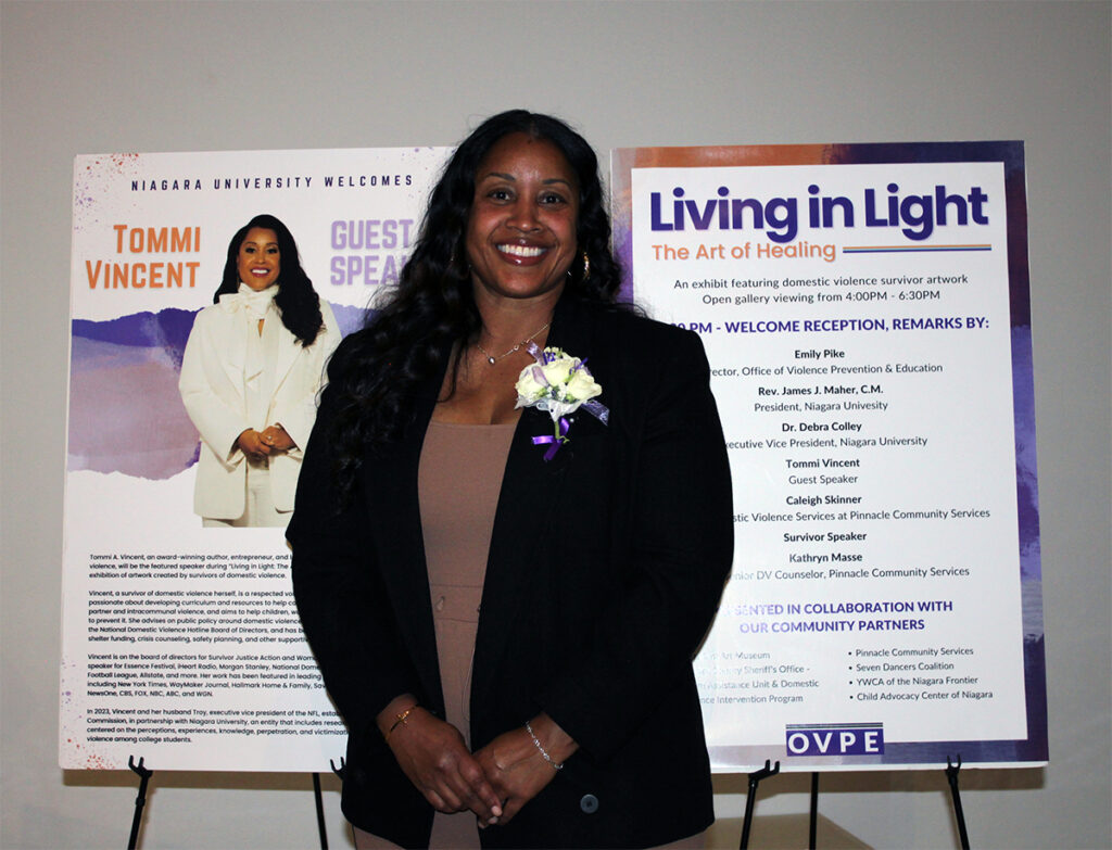 Tommi A. Vincent, an award-winning author, entrepreneur, and leader in the movement to end domestic violence, was the featured speaker at Niagara University's "Living in Light" event on Oct. 8,2024.