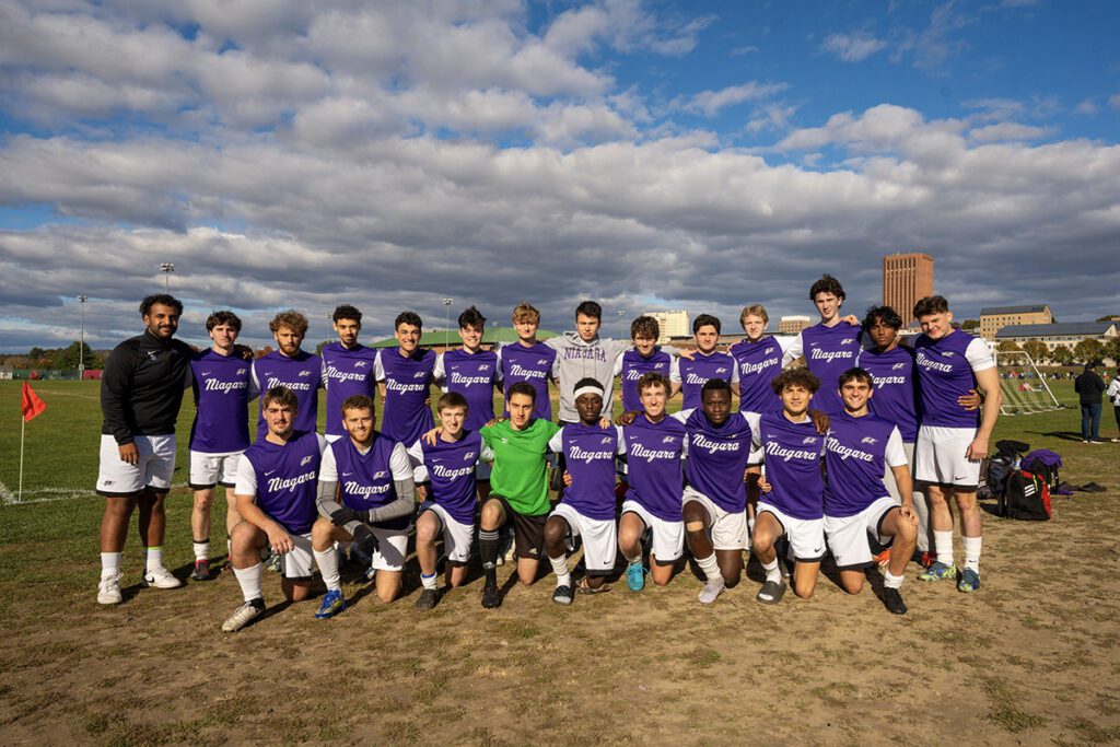 Niagara University Men's Soccer team on the field