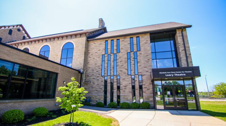 Exterior photo of the Leary Theatre at Niagara University.