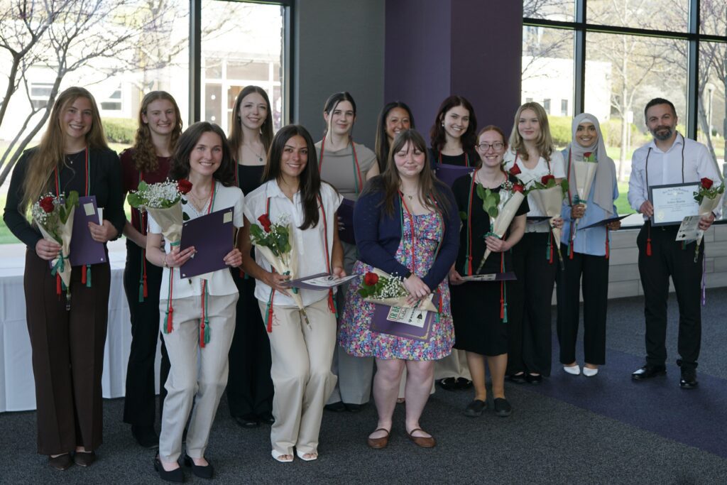 2026 Beta Beta Beta Eta Xi inductees and Dr. Aykhan Yusifov, this year's associate inductee, gather for a photo following the pledge ceremony, welcoming them into this prestigious honor society.