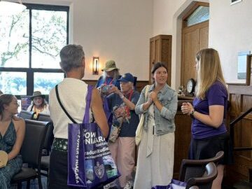 Megan Henel preparing to take out a group for a tour of campus.
